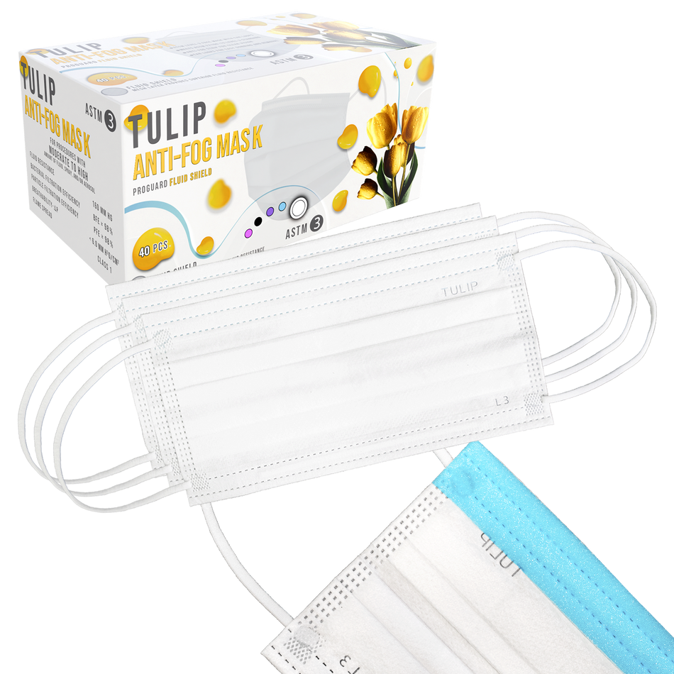 40 White Fluid Shield ASTM Level 3 Masks 4-Layer w/ Anti Fog Strip | DoctorSupplies.com