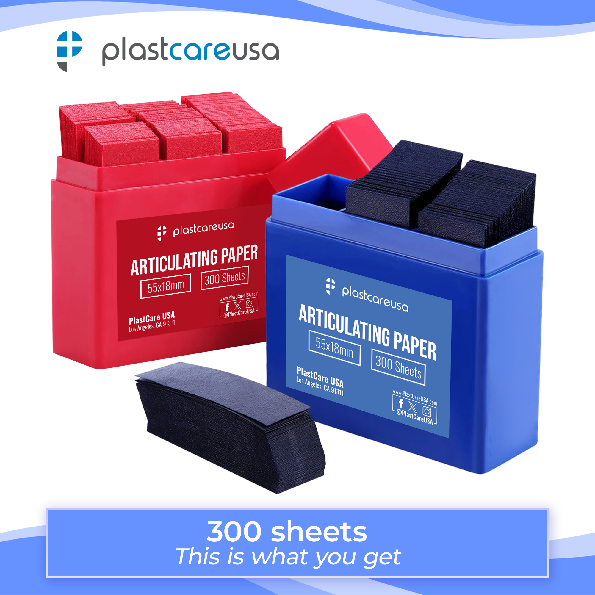 Blue Articulating Paper 100 Micron – 300 Sheets (55×18mm) - side view | DoctorSupplies.com