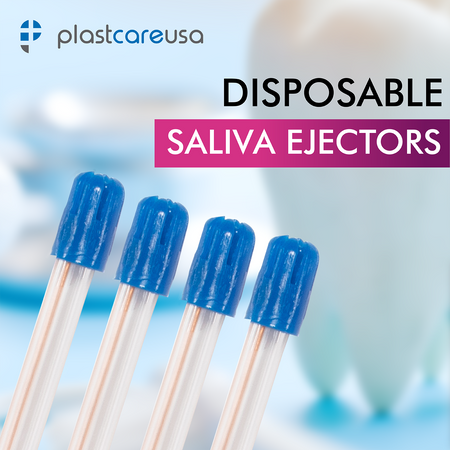 PlastCare USA Clear Body Blue Tip Saliva Ejectors (100/Bag) - back view | DoctorSupplies.com