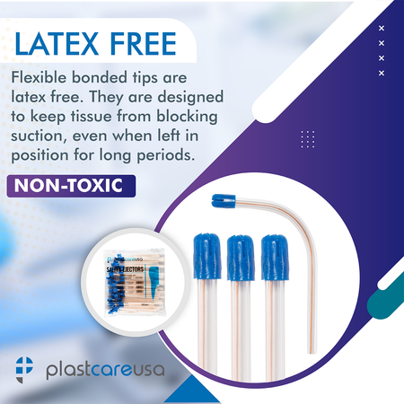 PlastCare USA Clear Body Blue Tip Saliva Ejectors (100/Bag) - detail view | DoctorSupplies.com