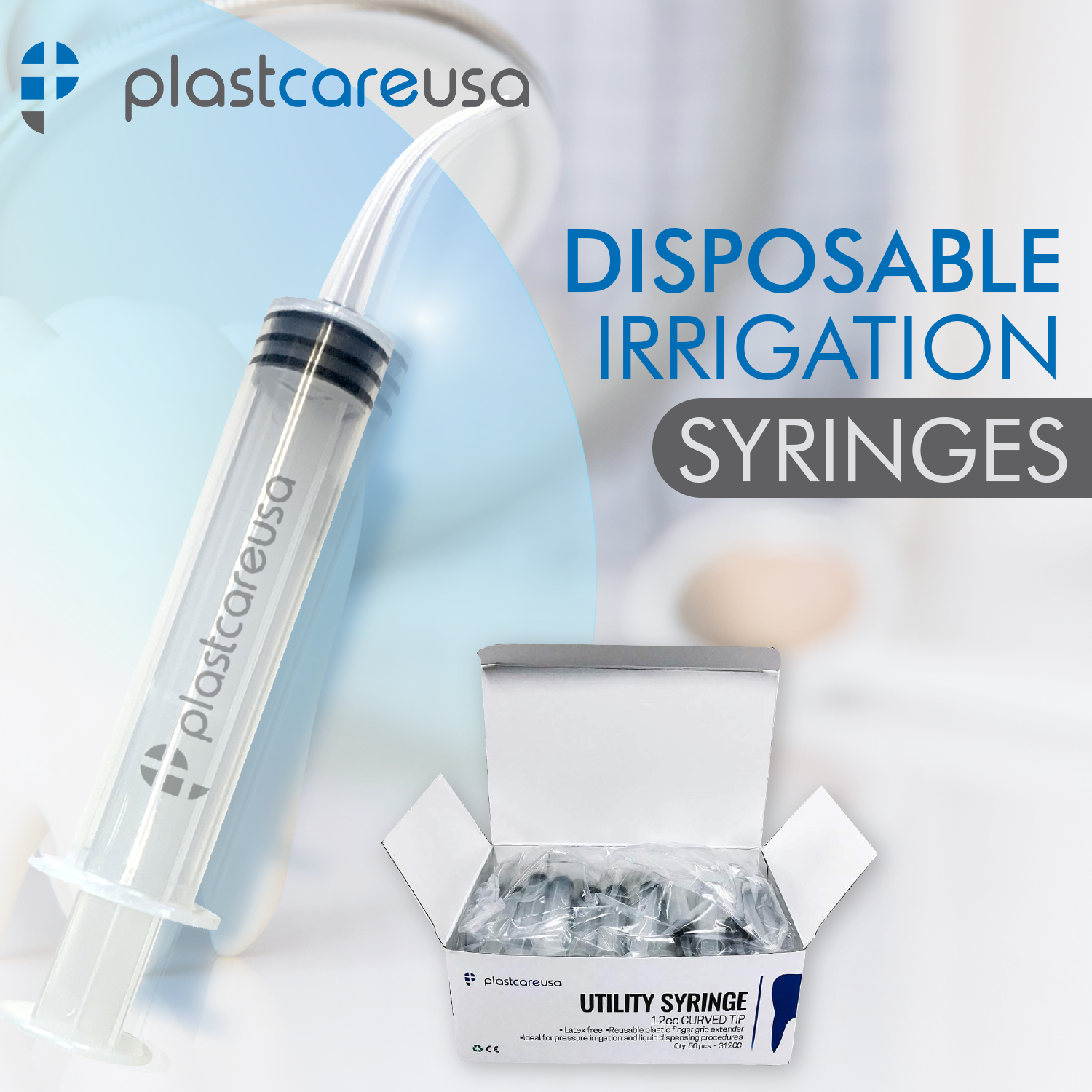 50 Curved Tip 12cc Monoject 412 Style Dental Oral Irrigation Utility Syringes (1 Box) - front view | DoctorSupplies.com