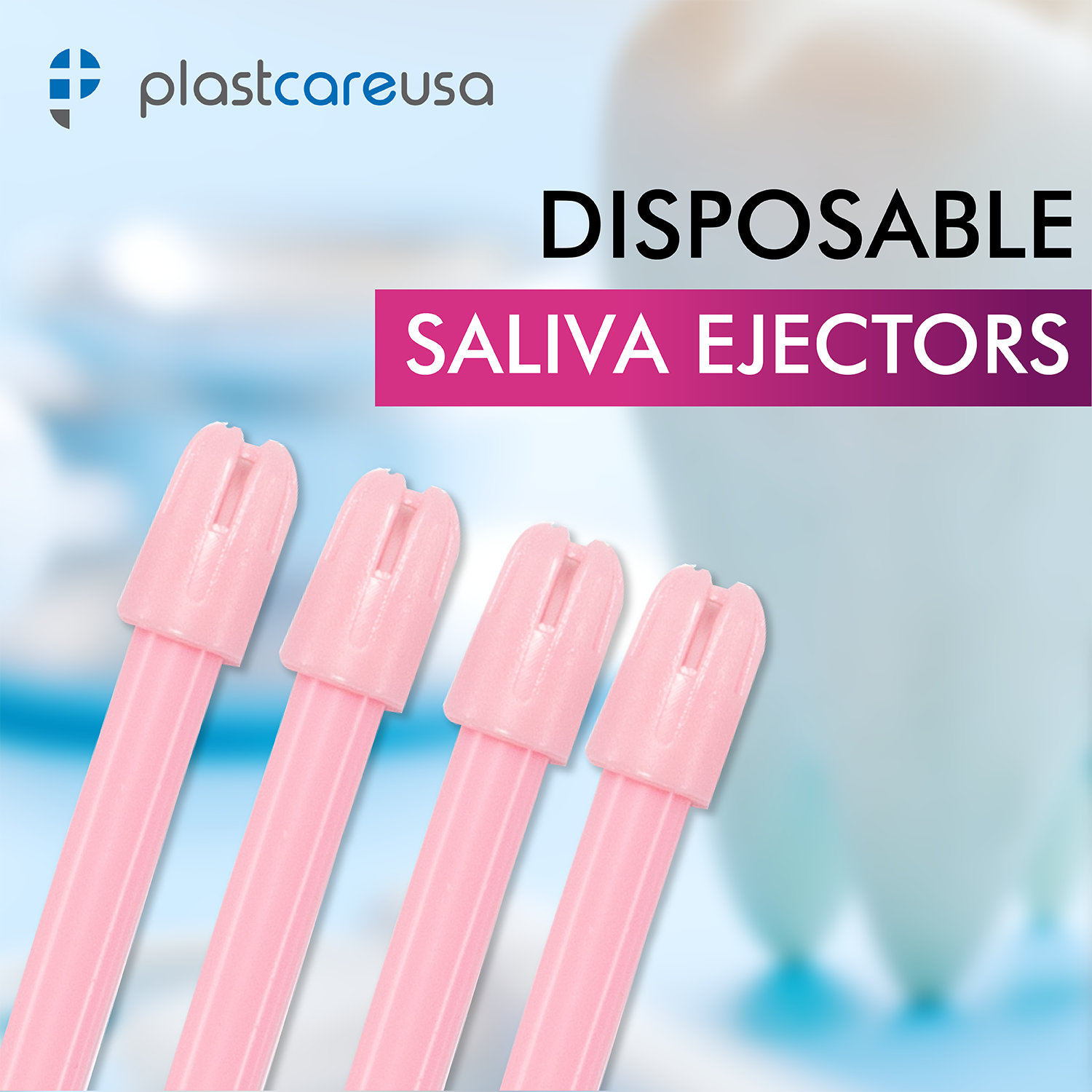 PlastCare USA Pink Saliva Ejectors - 100/Bag | DoctorSupplies - front view | DoctorSupplies.com