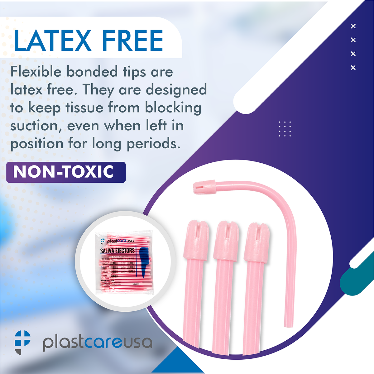 PlastCare USA Pink Saliva Ejectors - 100/Bag | DoctorSupplies - side view | DoctorSupplies.com