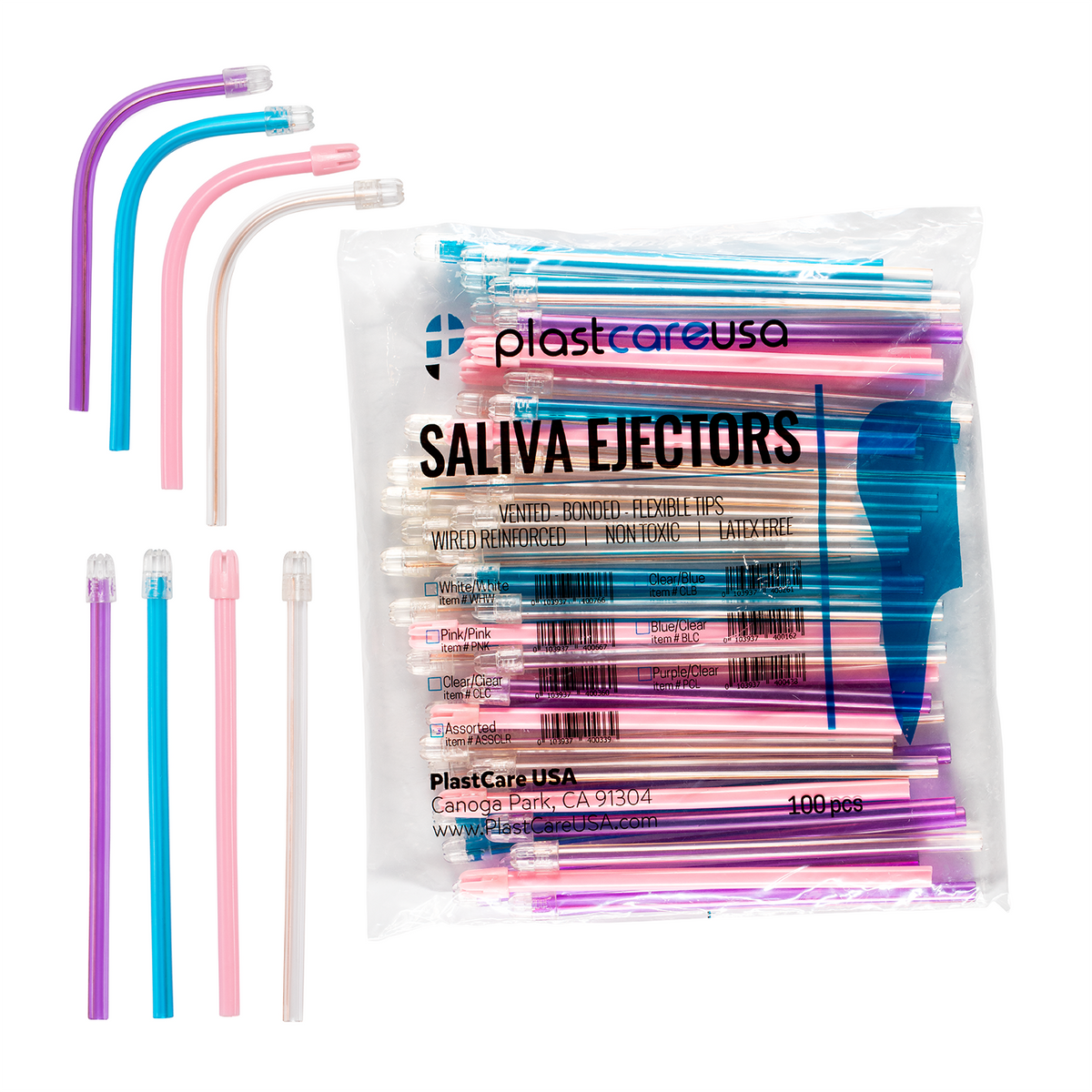 100 Assorted Rainbow Saliva Ejectors by PlastCare USA - view 10 | DoctorSupplies.com