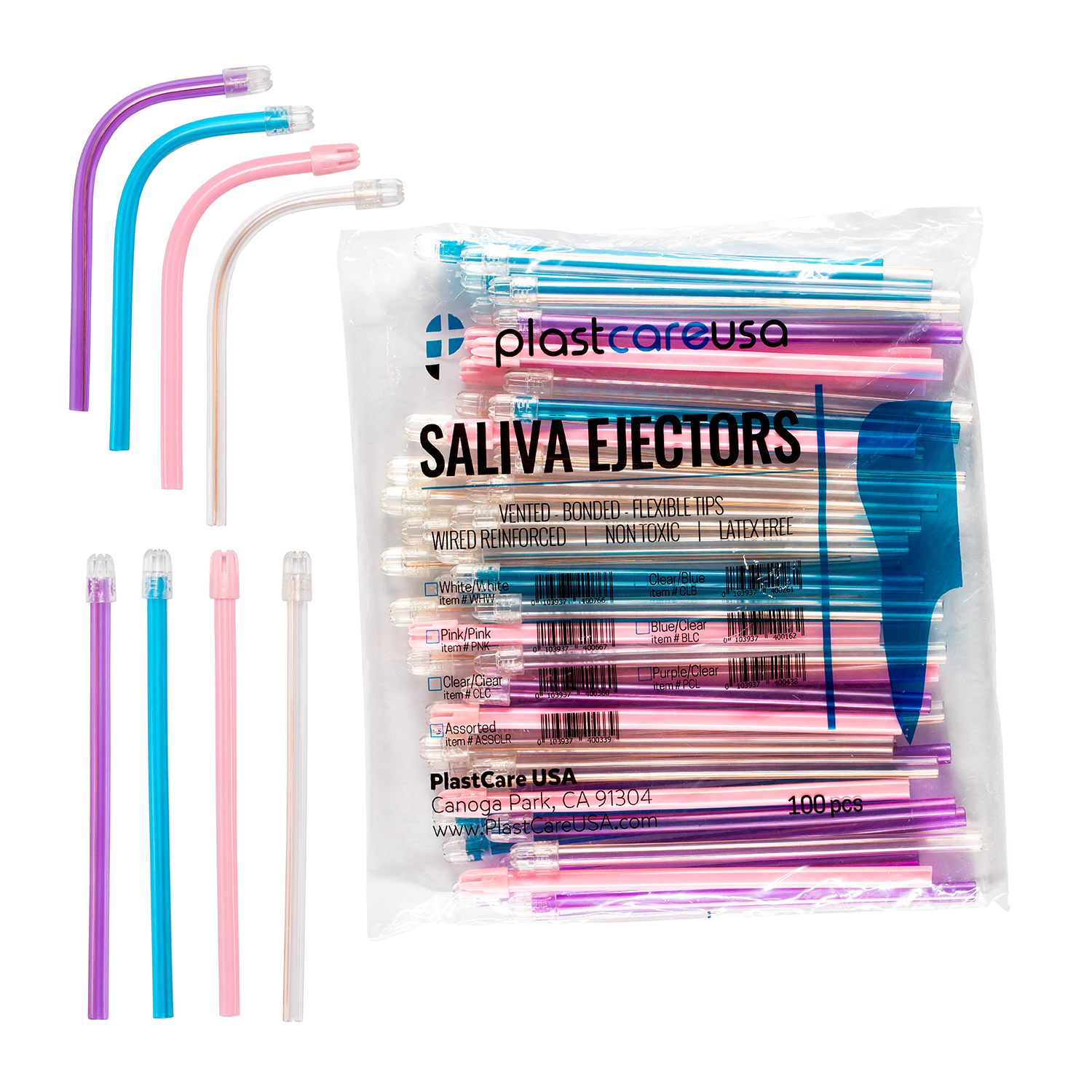 100 Assorted Rainbow Saliva Ejectors by PlastCare USA - view 10 | DoctorSupplies.com