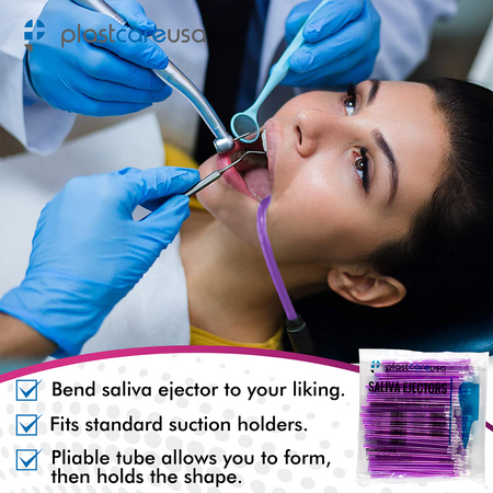 PlastCare USA Purple Clear Saliva Ejectors 100/Bag Dental - packaging | DoctorSupplies.com