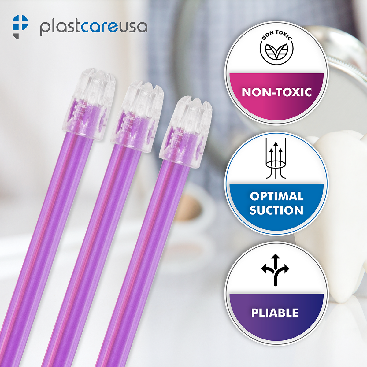 PlastCare USA Purple Clear Saliva Ejectors 100/Bag Dental - in use | DoctorSupplies.com
