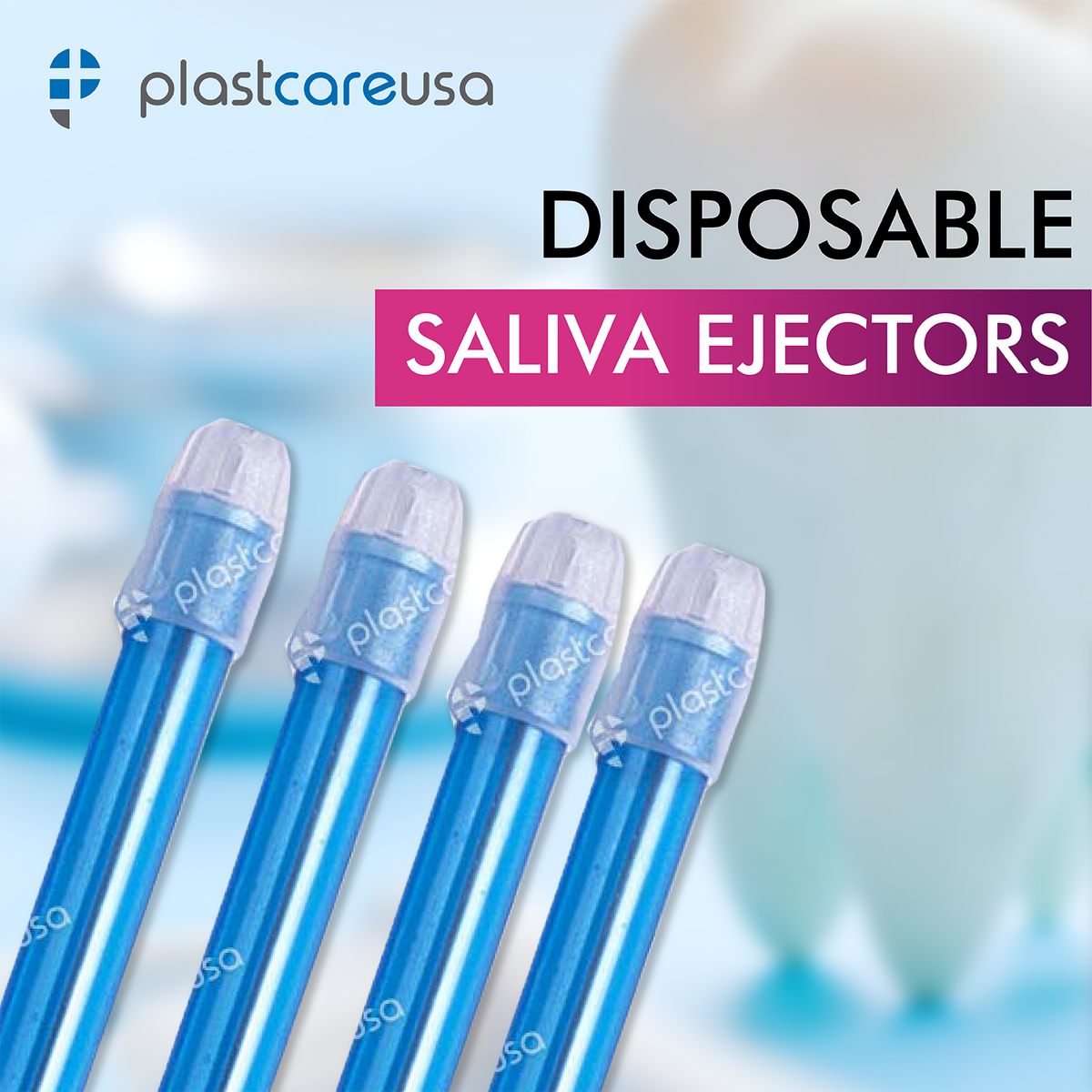 PlastCare USA Blue Saliva Ejectors 100/Bag | Dental Supplies - back view | DoctorSupplies.com