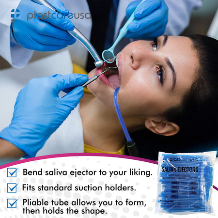 PlastCare USA Blue Saliva Ejectors 100/Bag | Dental Supplies - packaging | DoctorSupplies.com