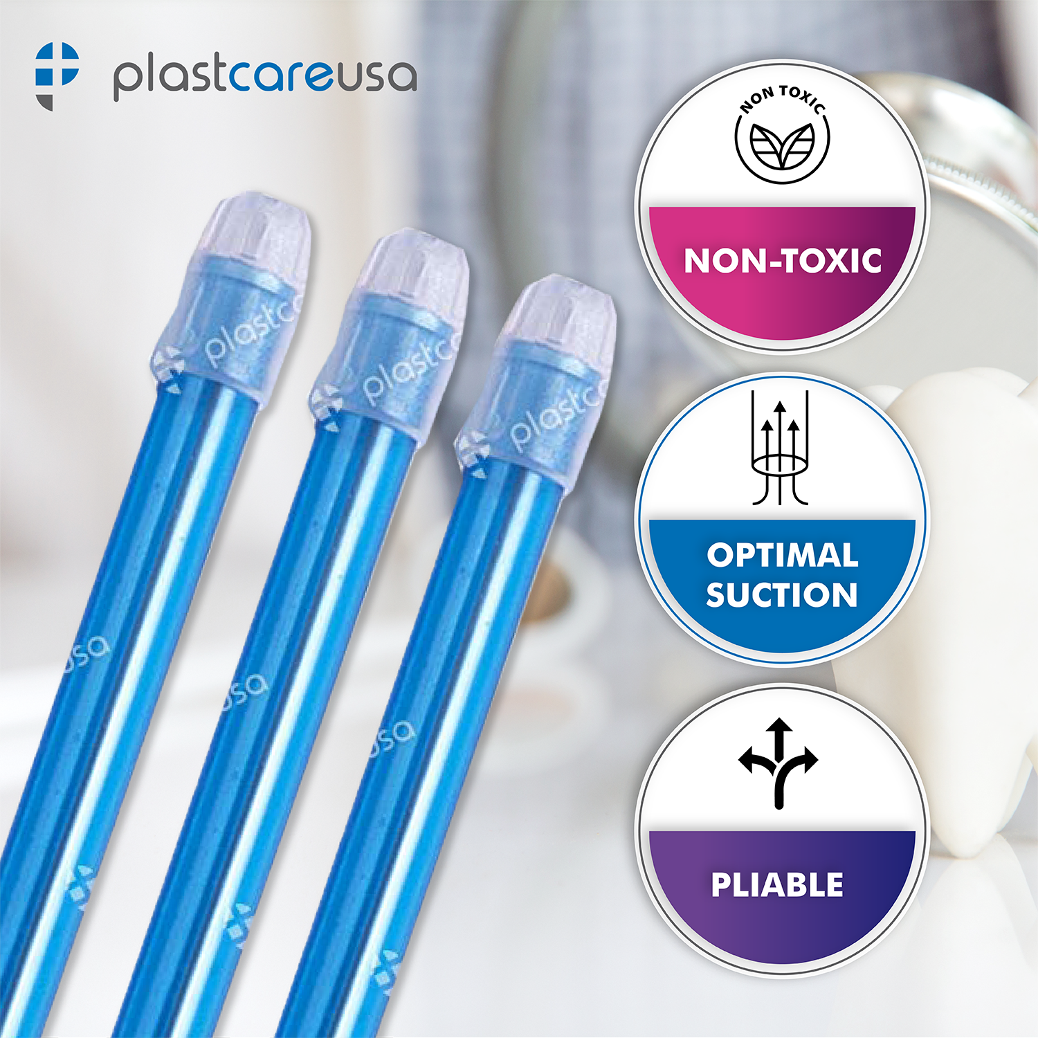 PlastCare USA Blue Saliva Ejectors 100/Bag | Dental Supplies - in use | DoctorSupplies.com
