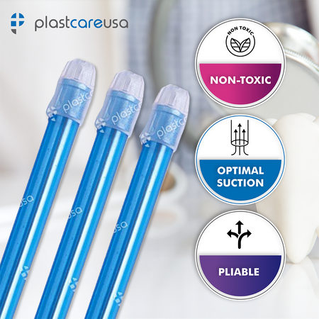 PlastCare USA Blue Saliva Ejectors 100/Bag | Dental Supplies - in use | DoctorSupplies.com