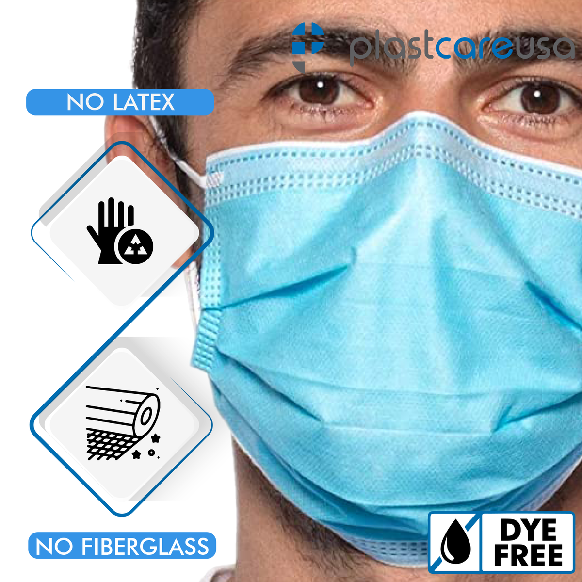 4-Ply ASTM Level 3 Surgical Masks (Blue) Box of 50 by PlastCare USA - detail view | DoctorSupplies.com