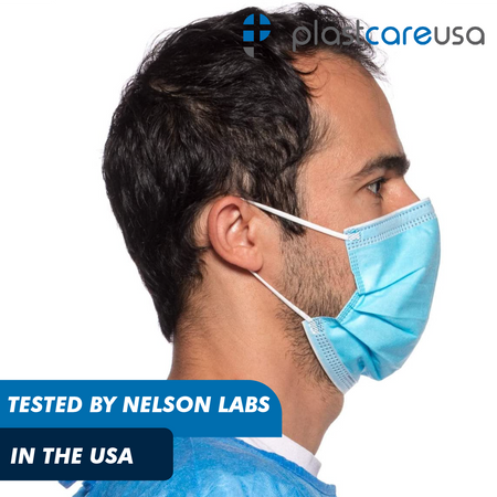 4-Ply ASTM Level 3 Surgical Masks (Blue) Box of 50 by PlastCare USA - in use | DoctorSupplies.com