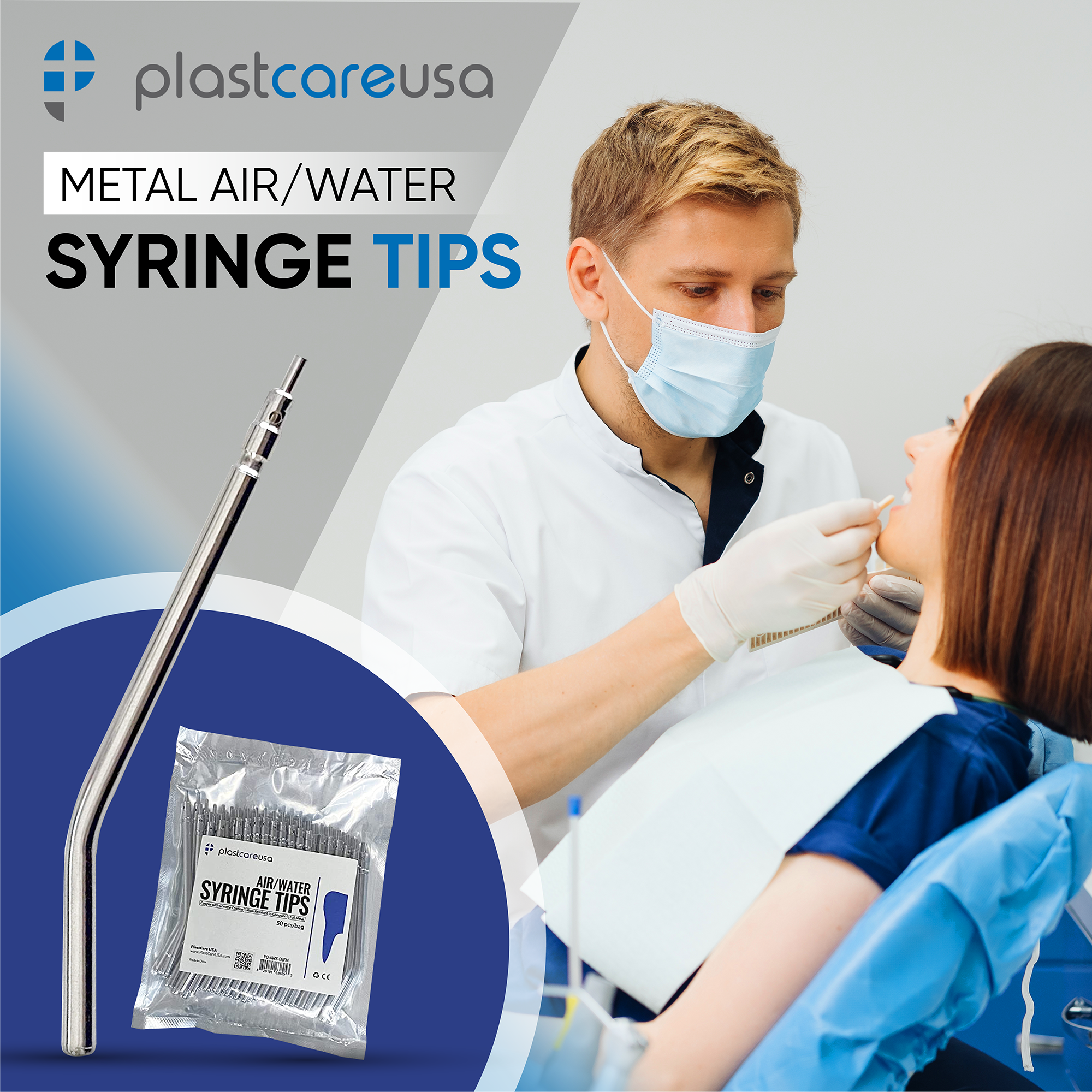 50 Metal Air Water Syringe Tips Reusable Autoclavable Dental - front view | DoctorSupplies.com