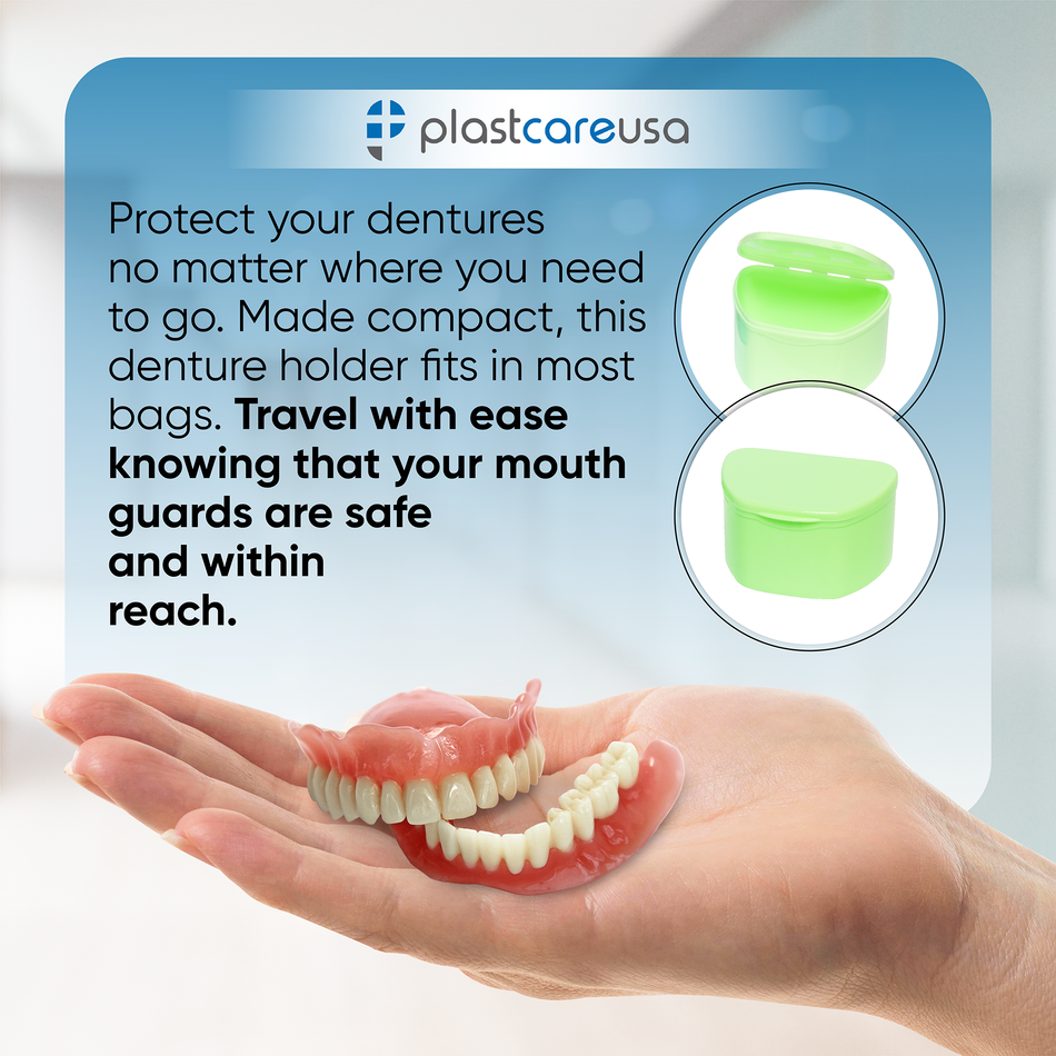 Green 40 Pack Bulk Denture Case Bath Holders for Retainers Teeth Guards (Individually Sealed) - My DDS Supply