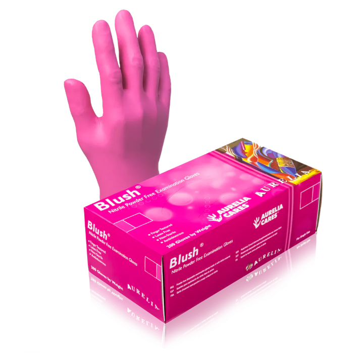 Aurelia Blush Pink Nitrile Gloves Medium 200/Box - 2.5 Mil | DoctorSupplies.com