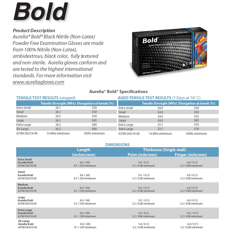 1000 Extra Large XL Aurelia Bold Black Nitrile 5 mil Powder Free Examination Gloves - My DDS Supply