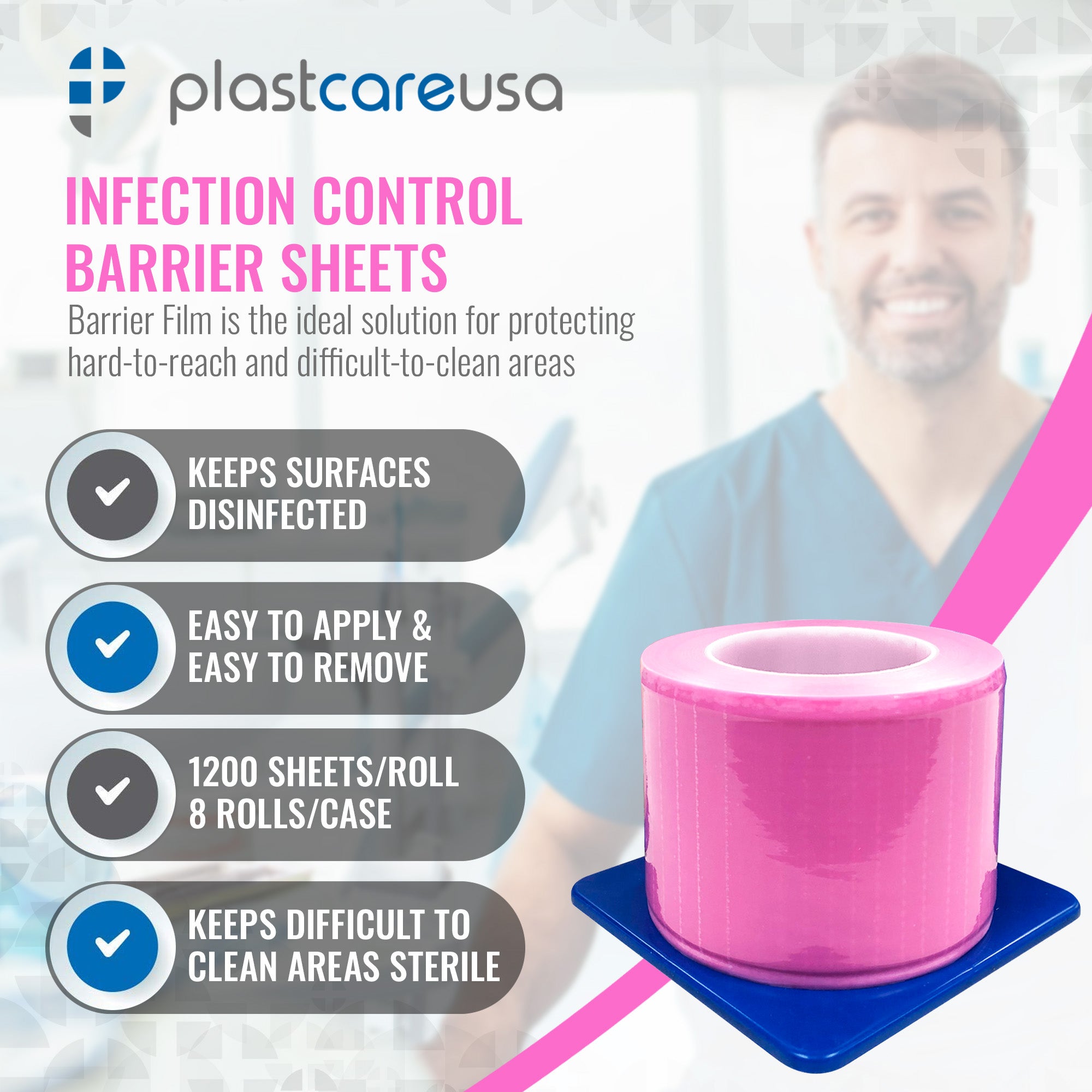 Pink Barrier Film 4x6 - 1200 Sheets | Dental Supplies - back view | DoctorSupplies.com