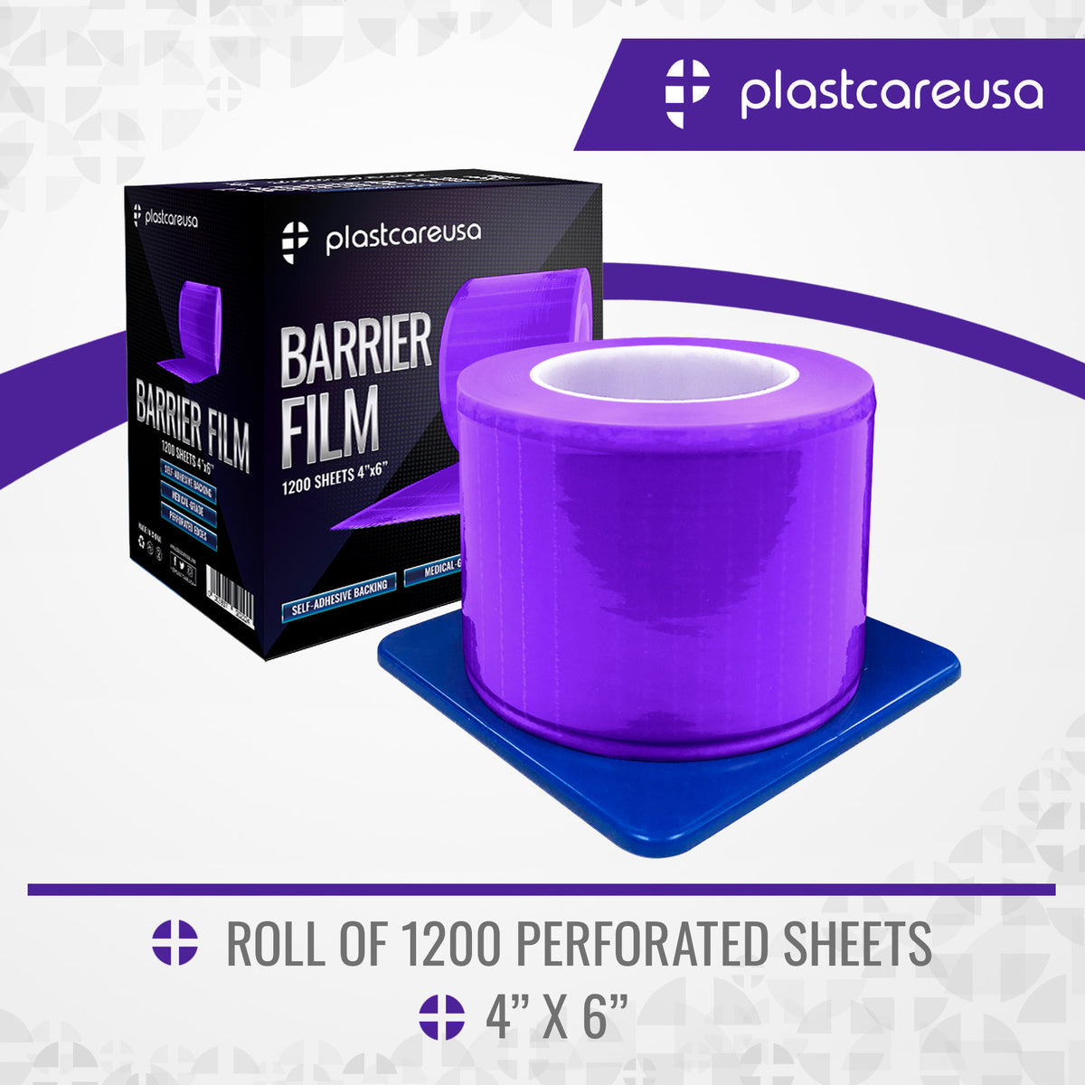 Purple Barrier Film 4x6, 1200 Sheets - Dental Surface Protection - front view | DoctorSupplies.com