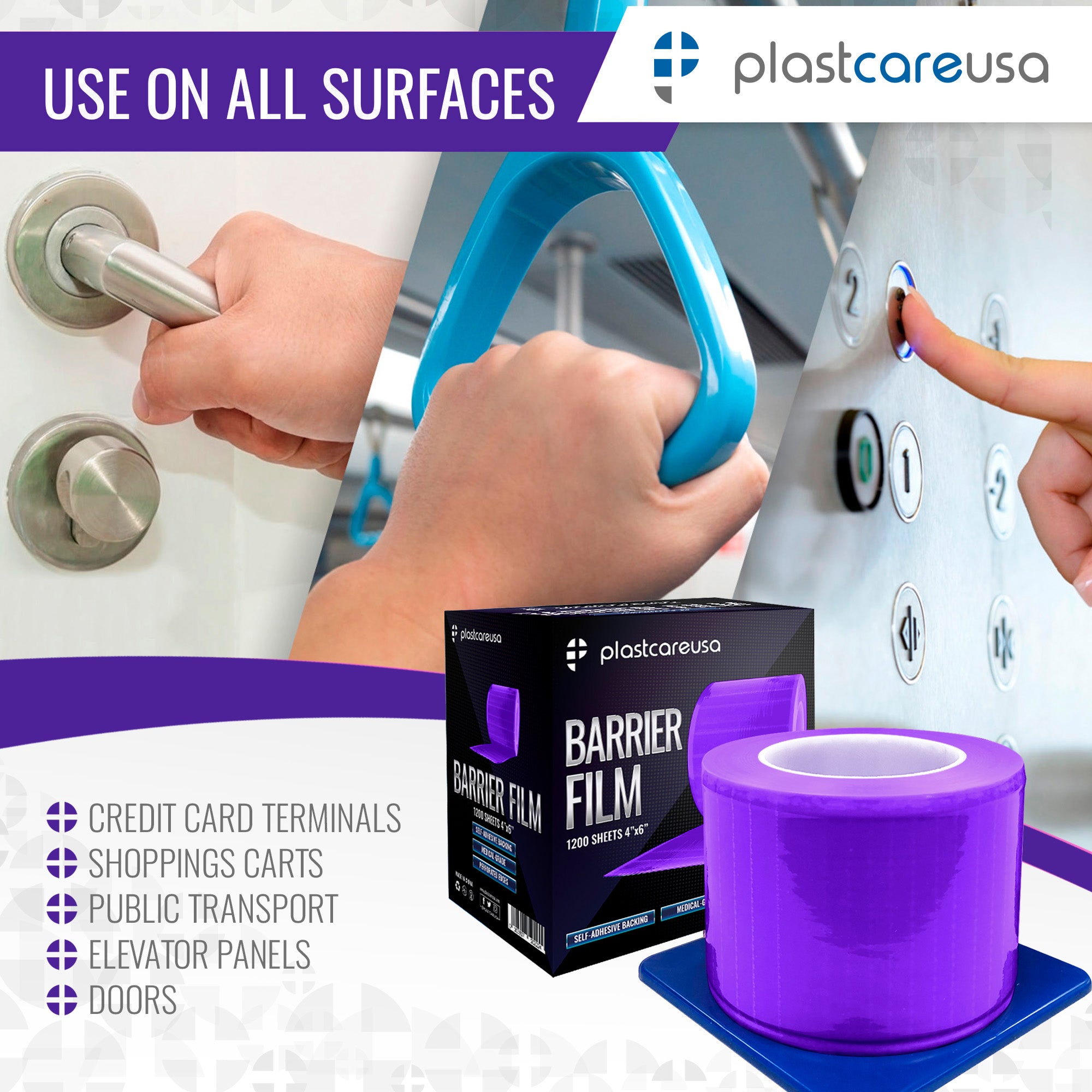 Purple Barrier Film 4x6, 1200 Sheets - Dental Surface Protection - back view | DoctorSupplies.com