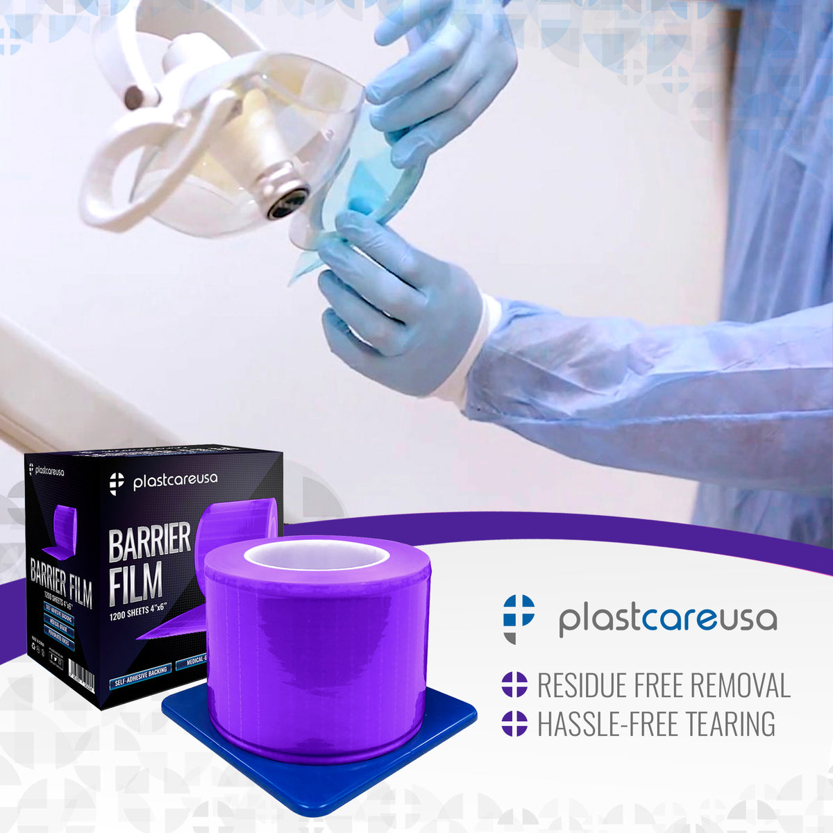 Purple Barrier Film 4x6, 1200 Sheets - Dental Surface Protection - side view | DoctorSupplies.com