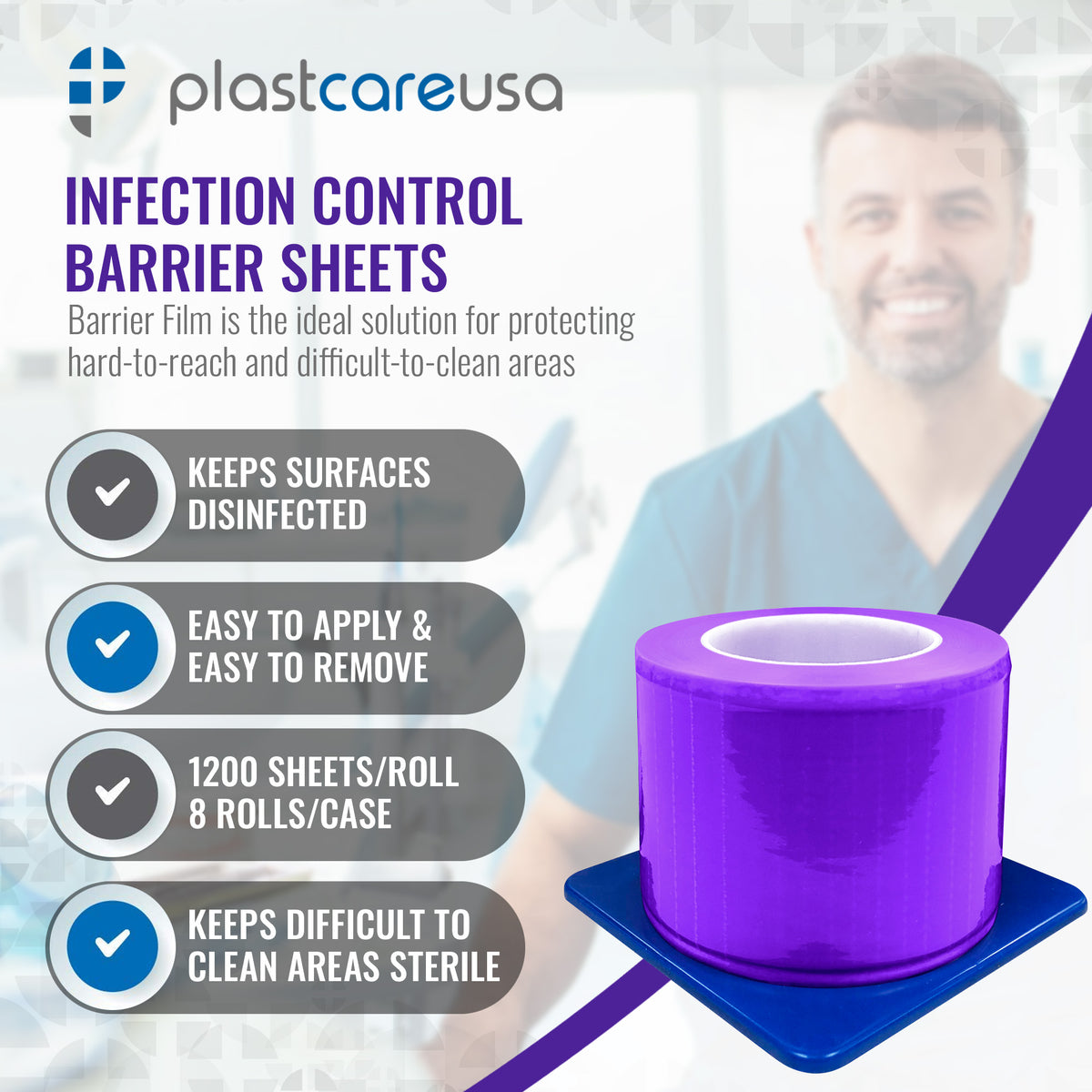 Purple Barrier Film 4x6, 1200 Sheets - Dental Surface Protection - packaging | DoctorSupplies.com