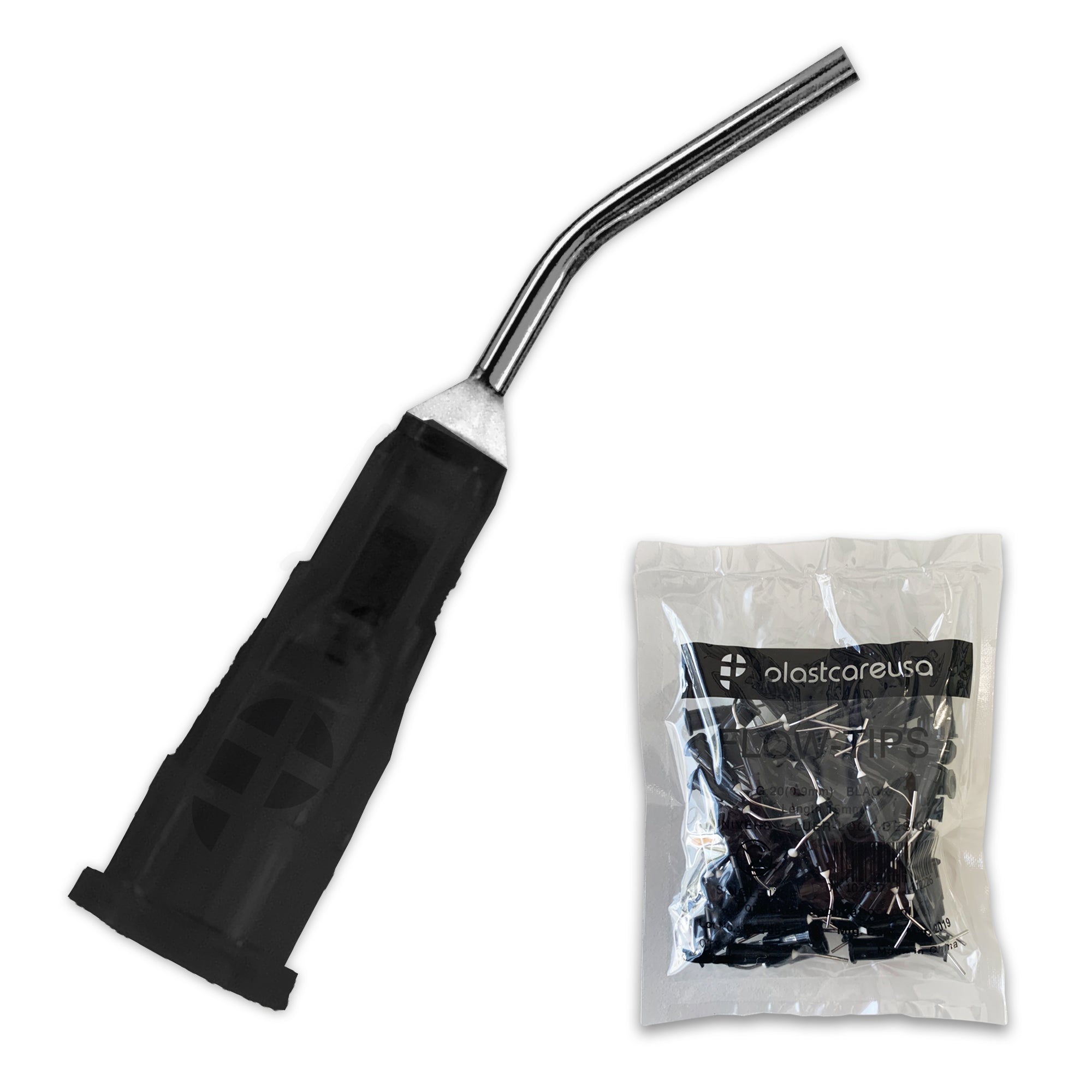 Black Flow Sealant Pre-Bent Applicator Tips 20ga (100/Bag) | DoctorSupplies.com