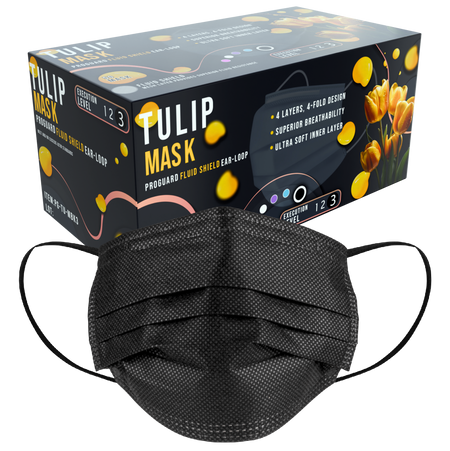 TULIP 4-Ply ASTM Level 3 Black Surgical Masks (Box of 50) | DoctorSupplies.com