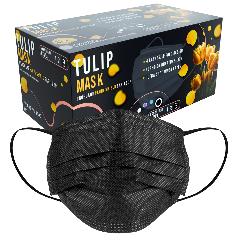 TULIP 4-Ply ASTM Level 3 Black Surgical Masks (Box of 50) | DoctorSupplies.com