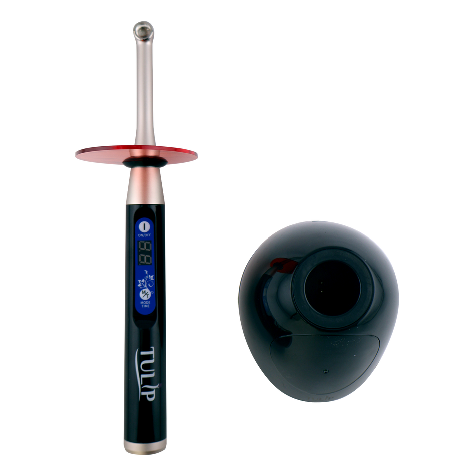 Tulip LED Dental Curing Light – 1 Second, 2400 mW/cm², Black - front view | DoctorSupplies.com
