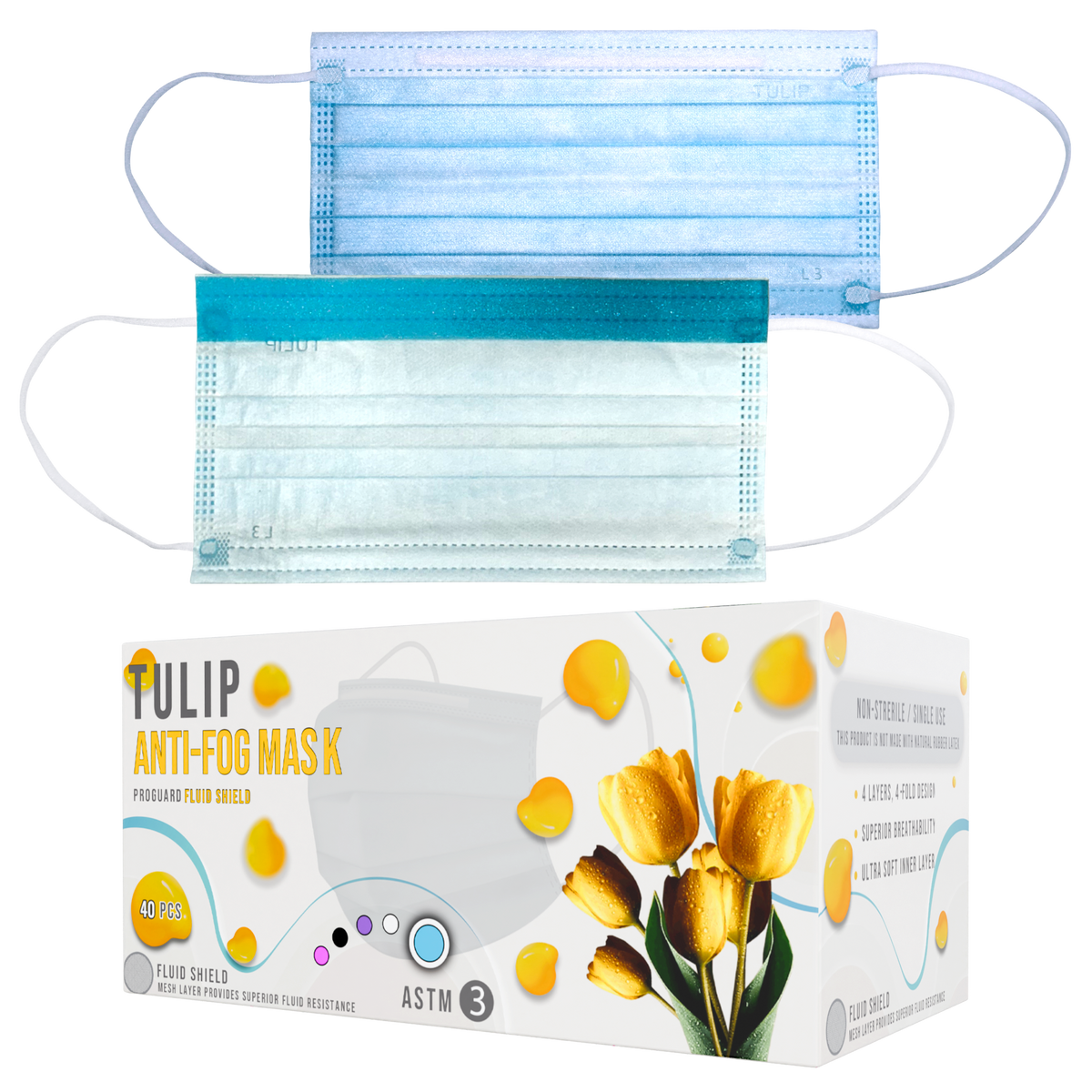 40 Blue Fluid Shield ASTM Level 3 Masks 4-Layer w/ Anti Fog Strip - view 8 | DoctorSupplies.com