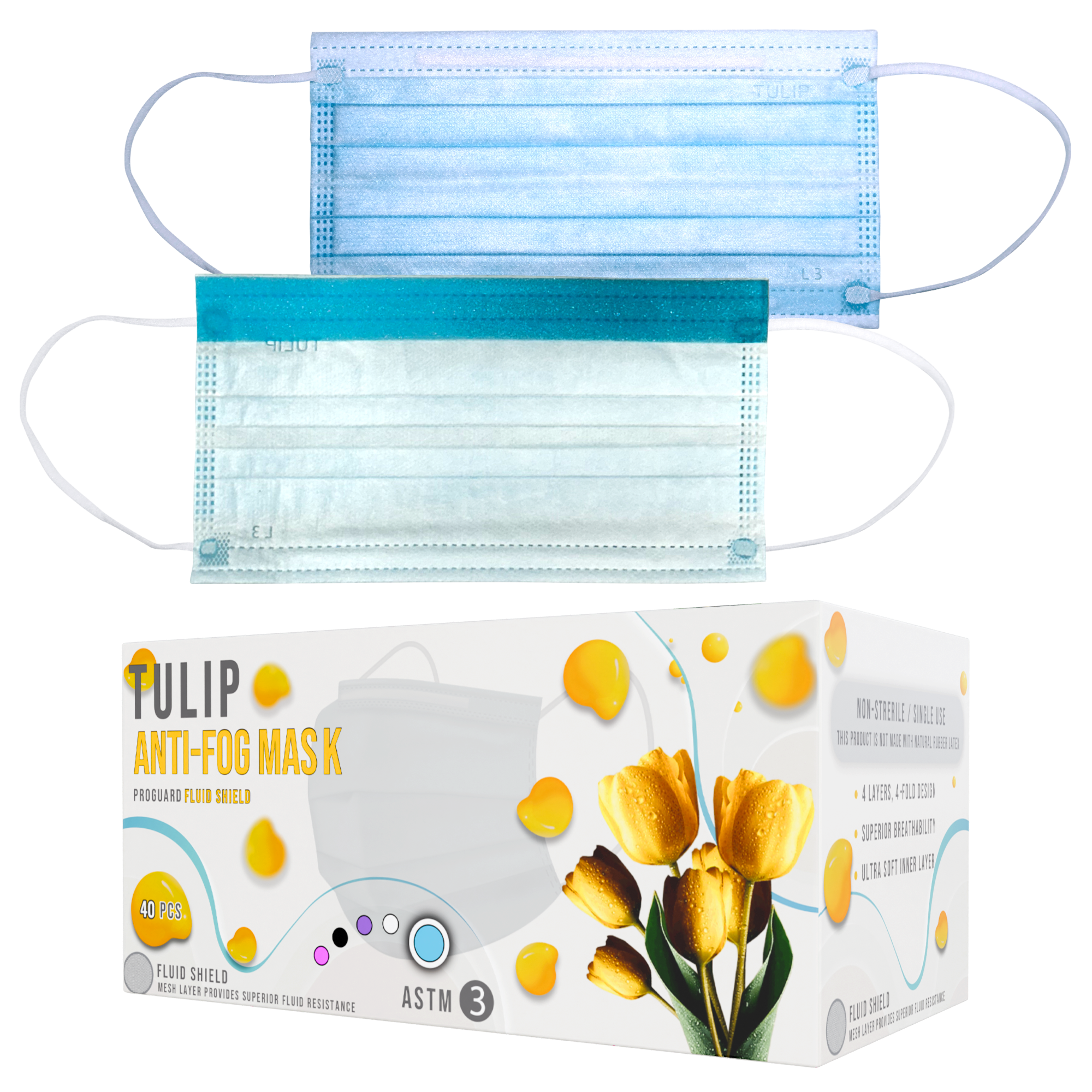 40 Blue Fluid Shield ASTM Level 3 Masks 4-Layer w/ Anti Fog Strip - view 8 | DoctorSupplies.com