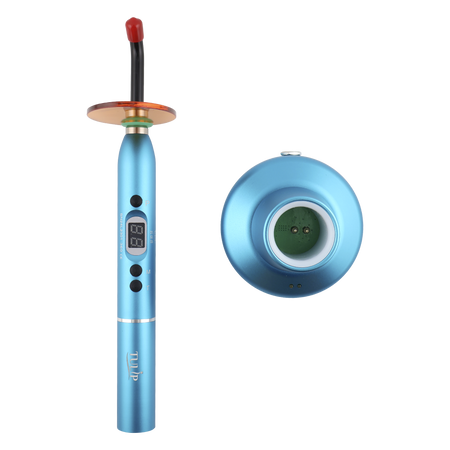 Tulip Cordless Dental 4 LED Curing Light – 1200 mW/cm² 430-485nm Stainless Steel Design (Blue) - front view | DoctorSupplies.com