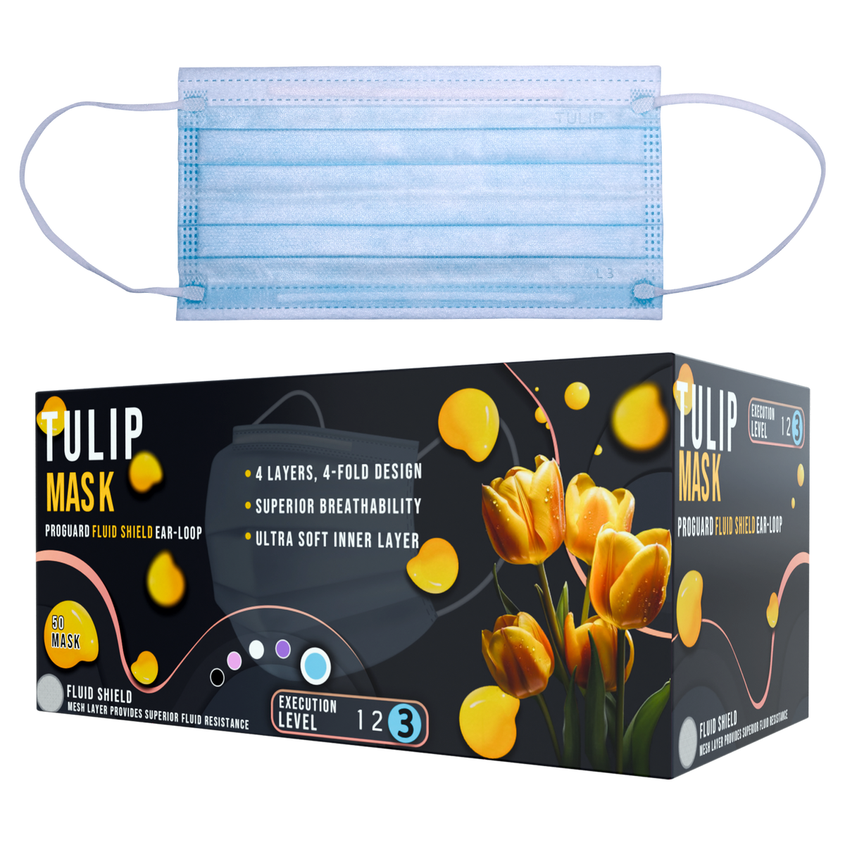 TULIP 4-Ply ASTM Level 3 Blue Surgical Masks (Box of 50) | DoctorSupplies.com
