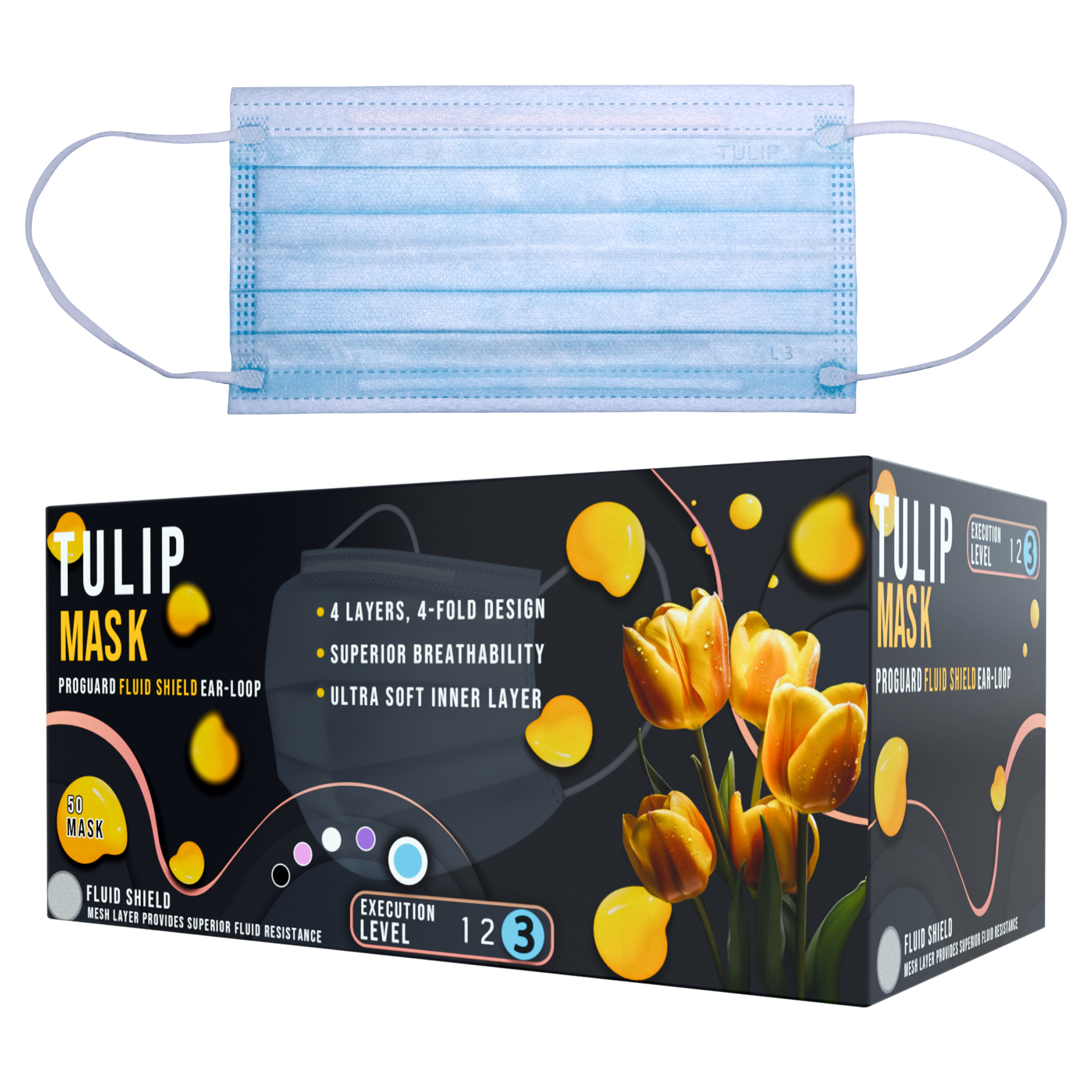 TULIP 4-Ply ASTM Level 3 Blue Surgical Masks (Box of 50) | DoctorSupplies.com