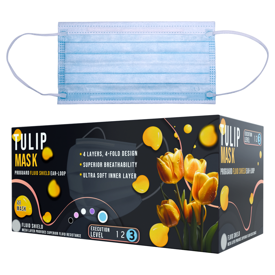 TULIP 4-Ply ASTM Level 3 Blue Surgical Masks (Box of 50) | DoctorSupplies.com