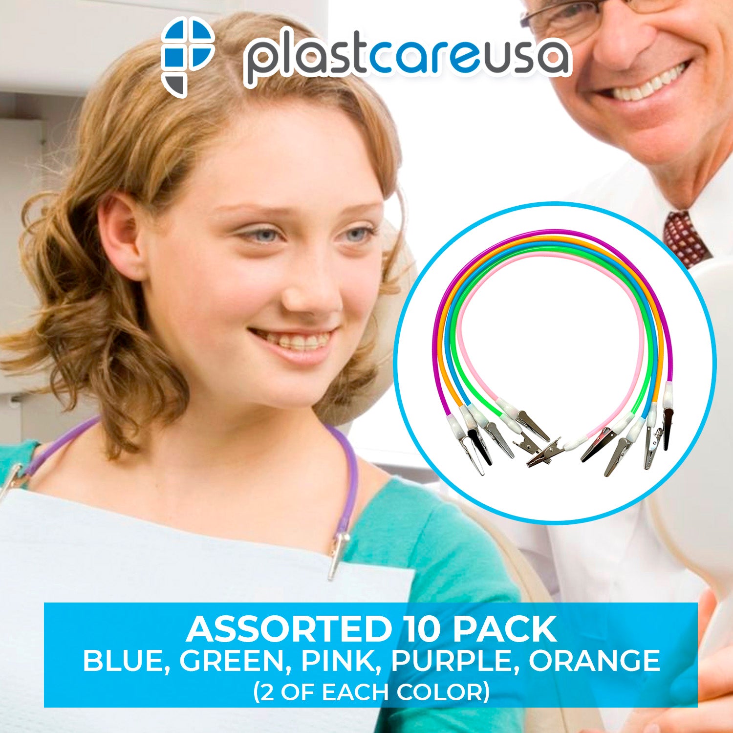 Dental Bib Clip Holders 10-Pack Assorted Colors - detail view | DoctorSupplies.com