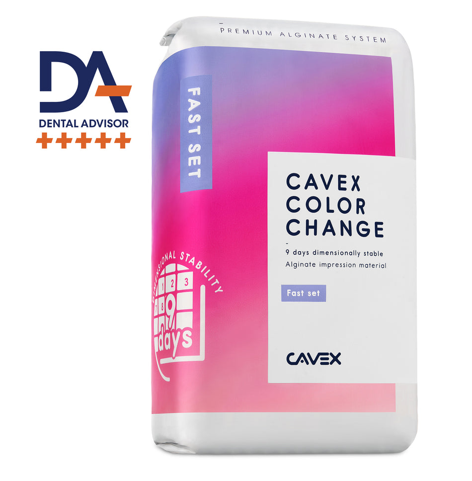 Cavex ColorChange Fast-Set Alginate 500g Pack of 2 - Dust-Free - front view | DoctorSupplies.com
