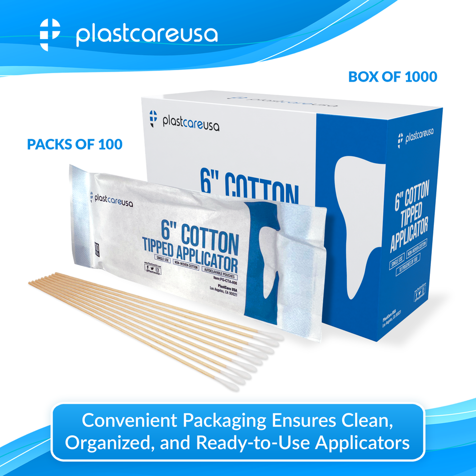 6" Cotton Tip Applicators - PlastCare USA - Box of 1000 - front view | DoctorSupplies.com