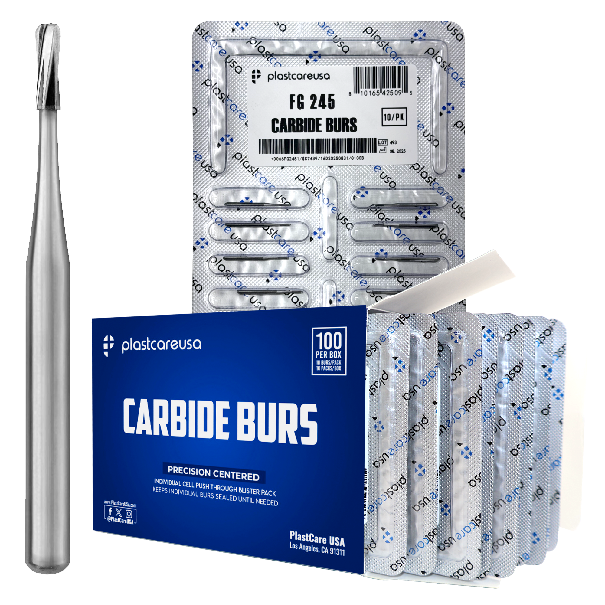 PlastCare USA FG 245 Pear Carbide Burs – 100 Pack | DoctorSupplies.com