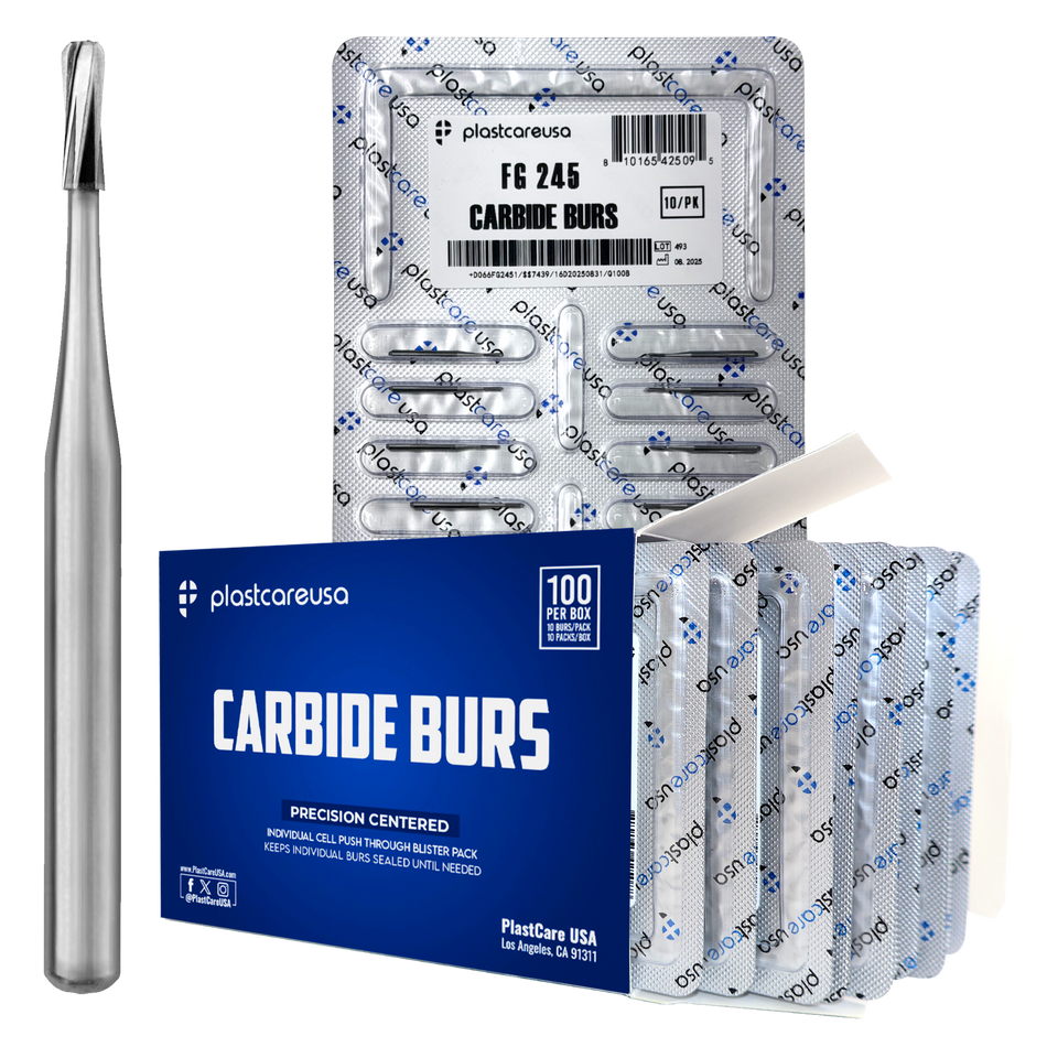 PlastCare USA FG 245 Pear Carbide Burs – 100 Pack | DoctorSupplies.com