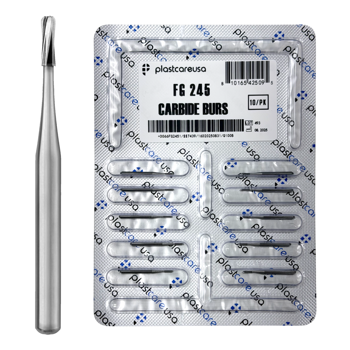 PlastCare USA FG 245 Pear Carbide Burs – 100 Pack - front view | DoctorSupplies.com