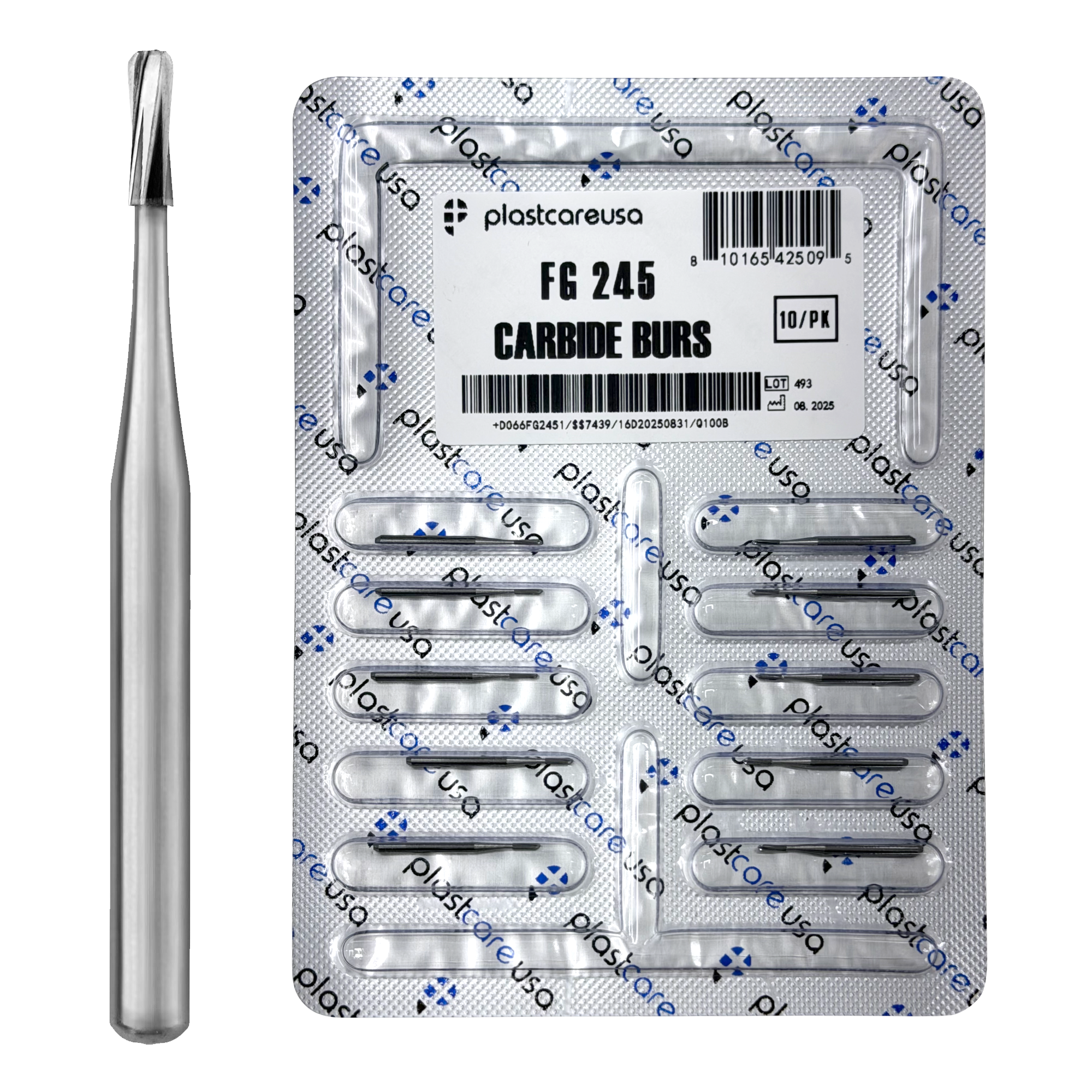 PlastCare USA FG 245 Pear Carbide Burs – 100 Pack - front view | DoctorSupplies.com