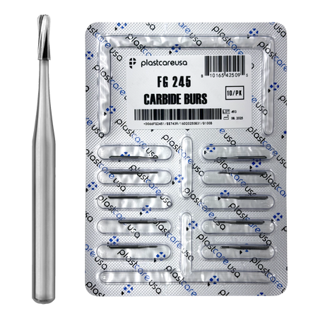 PlastCare USA FG 245 Pear Carbide Burs – 100 Pack - front view | DoctorSupplies.com