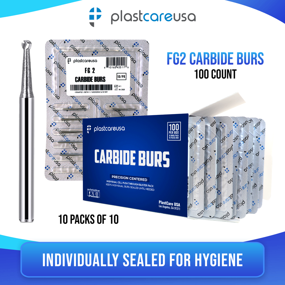 FG 2 Round Carbide Burs Clinical Length 100pk High-Speed - front view | DoctorSupplies.com