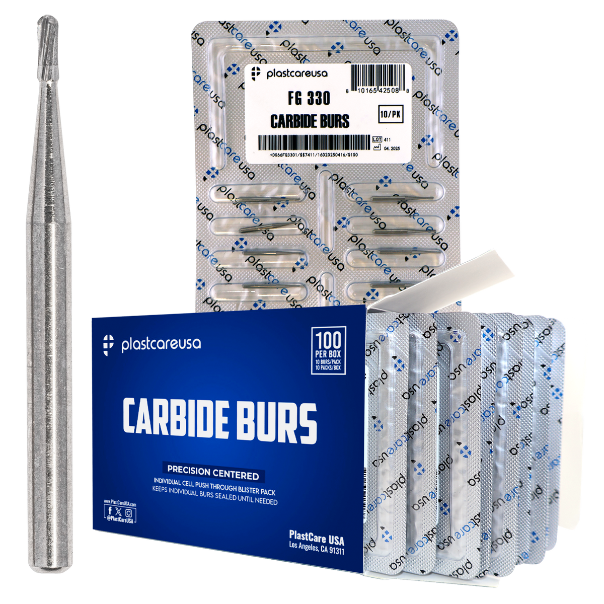 PlastCare USA 330 Carbide Burs FG 100pk Pear Shape High-Speed | DoctorSupplies.com