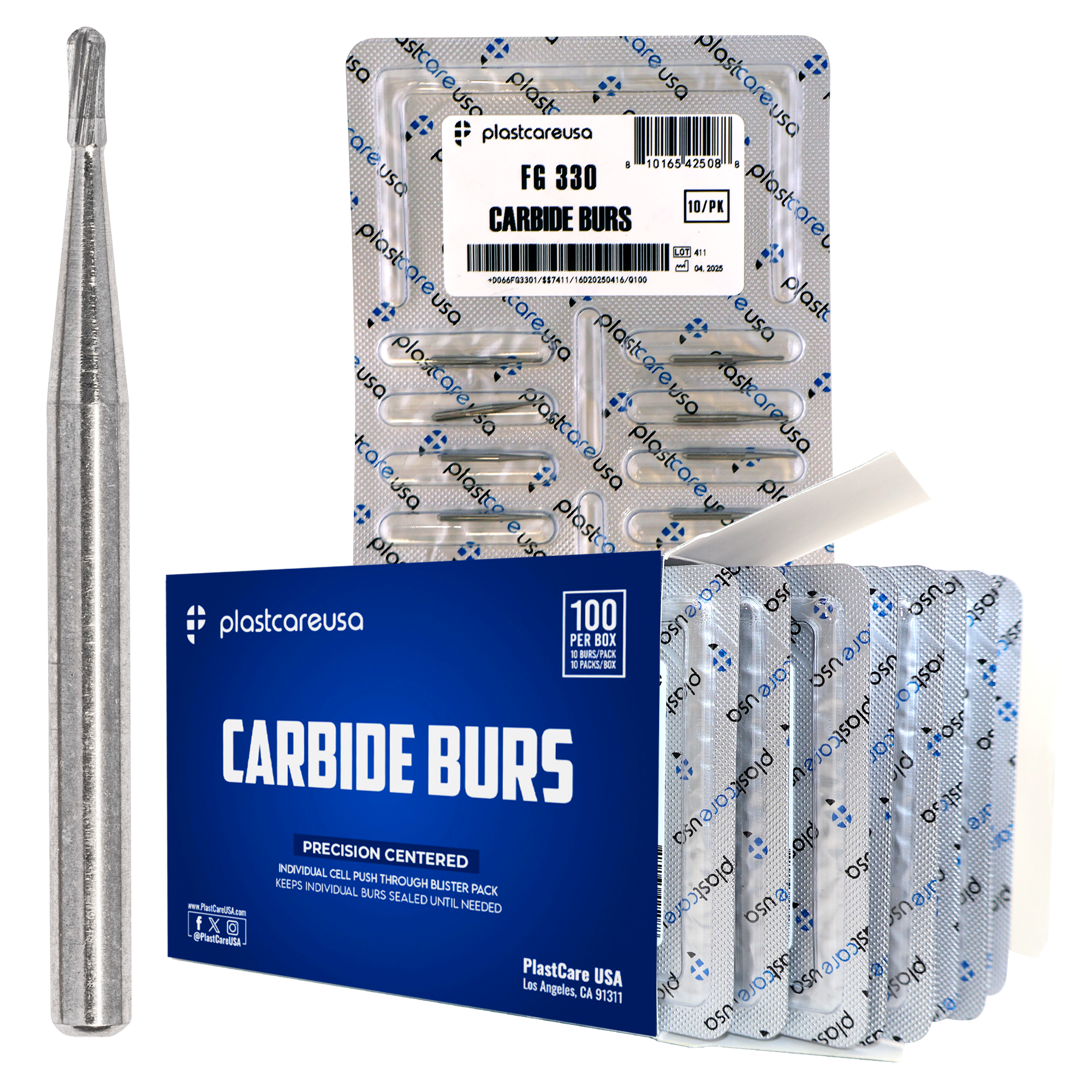PlastCare USA 330 Carbide Burs FG 100pk Pear Shape High-Speed | DoctorSupplies.com