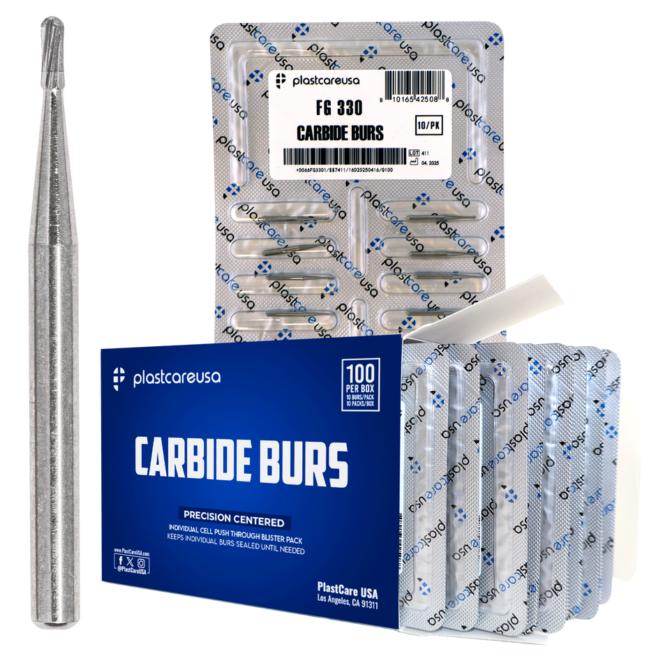 PlastCare USA 330 Carbide Burs FG 100pk Pear Shape High-Speed | DoctorSupplies.com