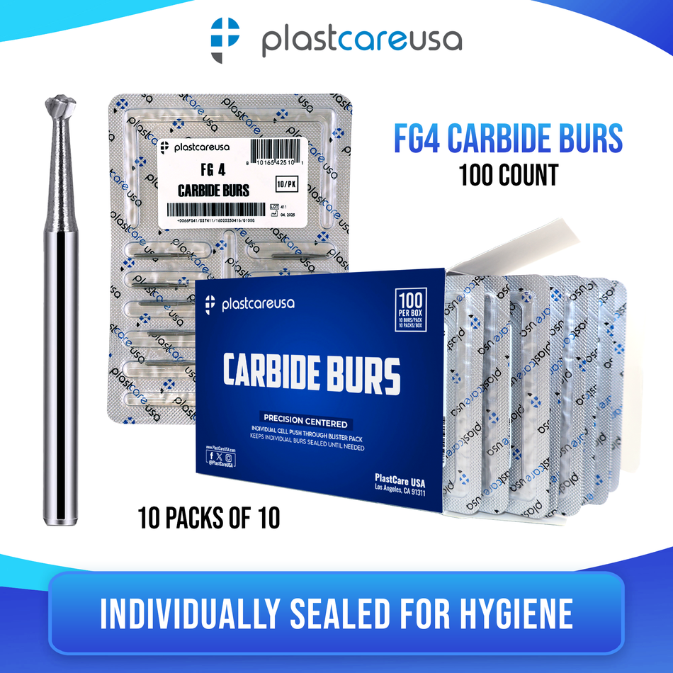 FG 4 Round Carbide Burs Clinical Length 100pk – Bulk Dental Burs - front view | DoctorSupplies.com
