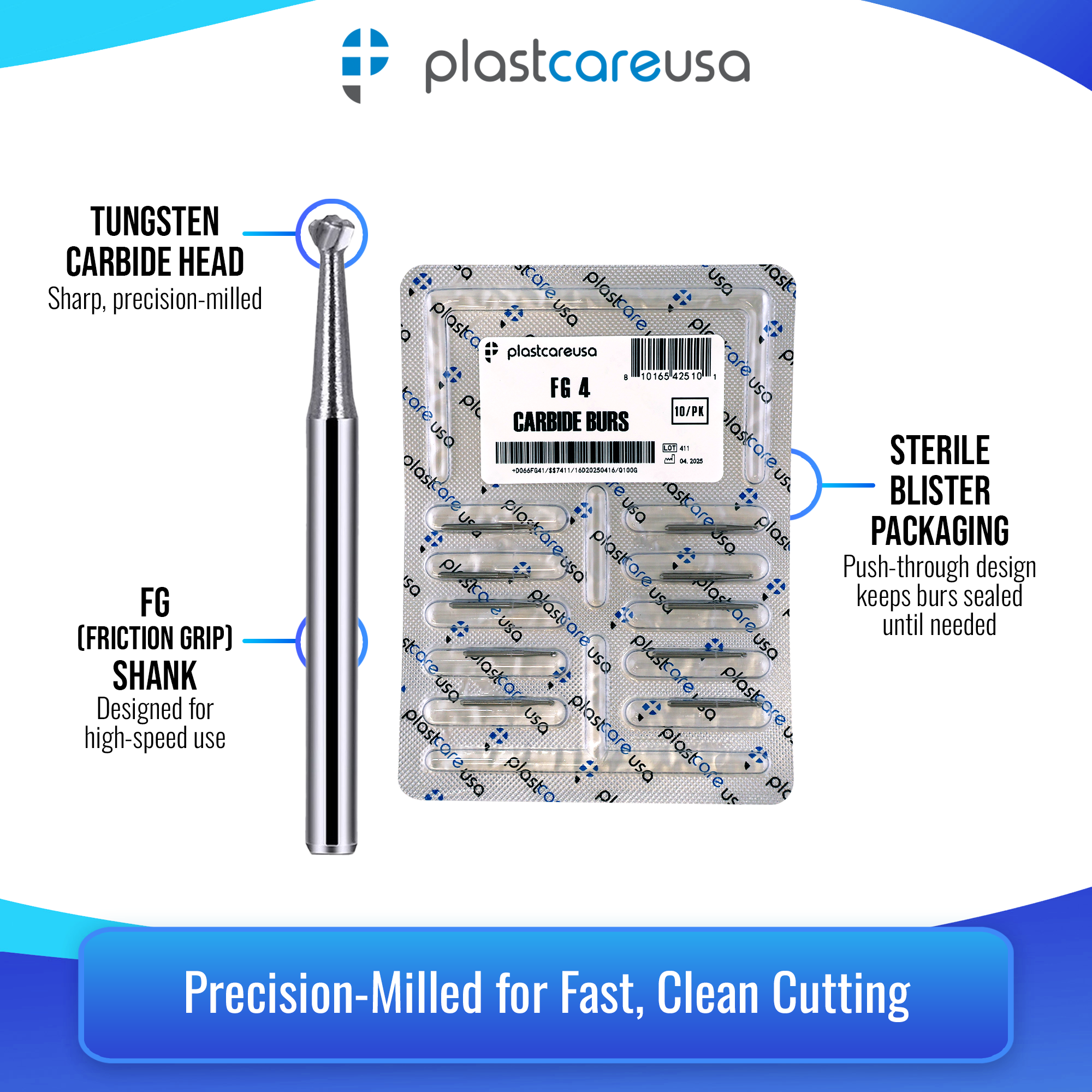FG 4 Round Carbide Burs Clinical Length 100pk – Bulk Dental Burs - side view | DoctorSupplies.com